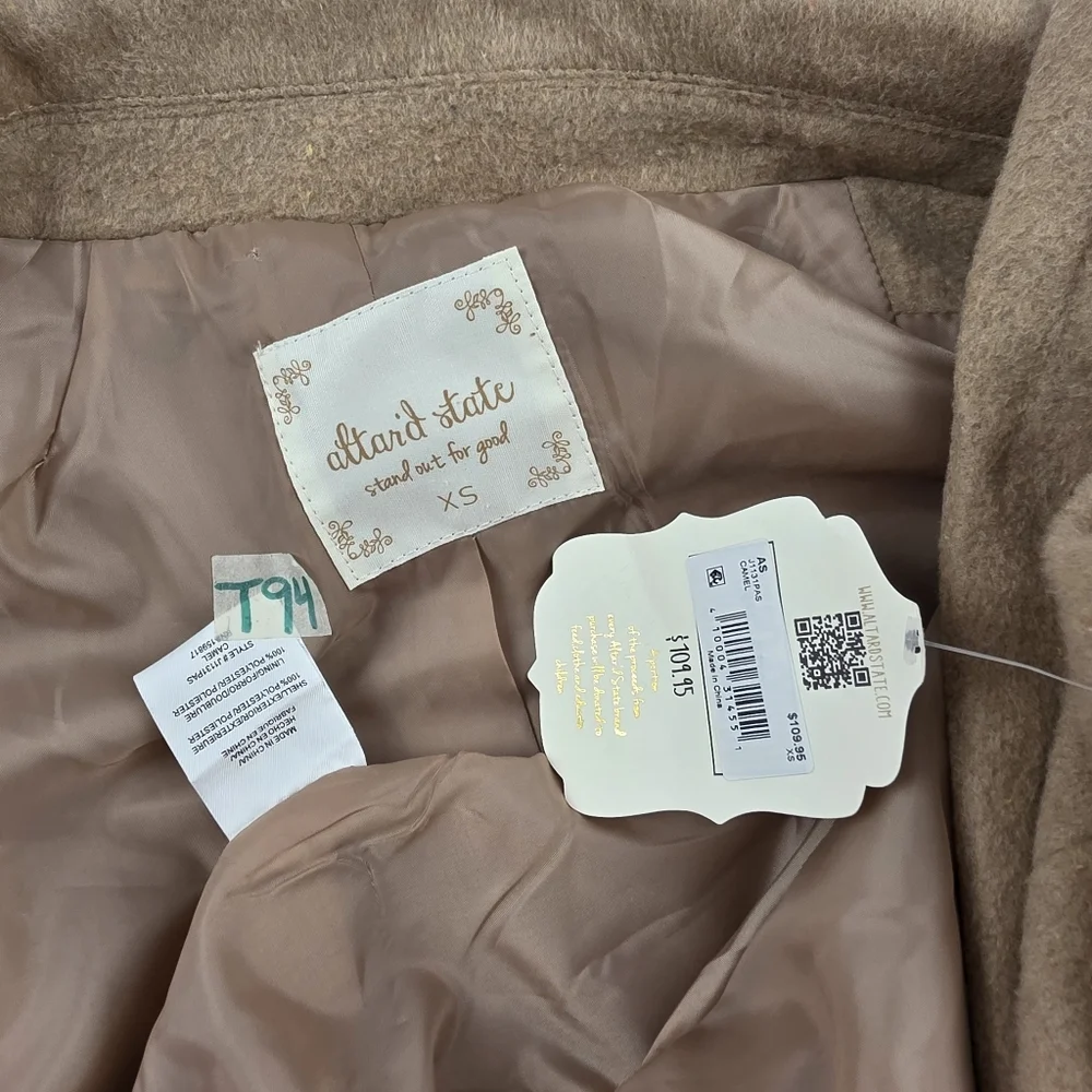 NWT Altar'd State Soft Camel‎ Short Oversized Trench Coat T94